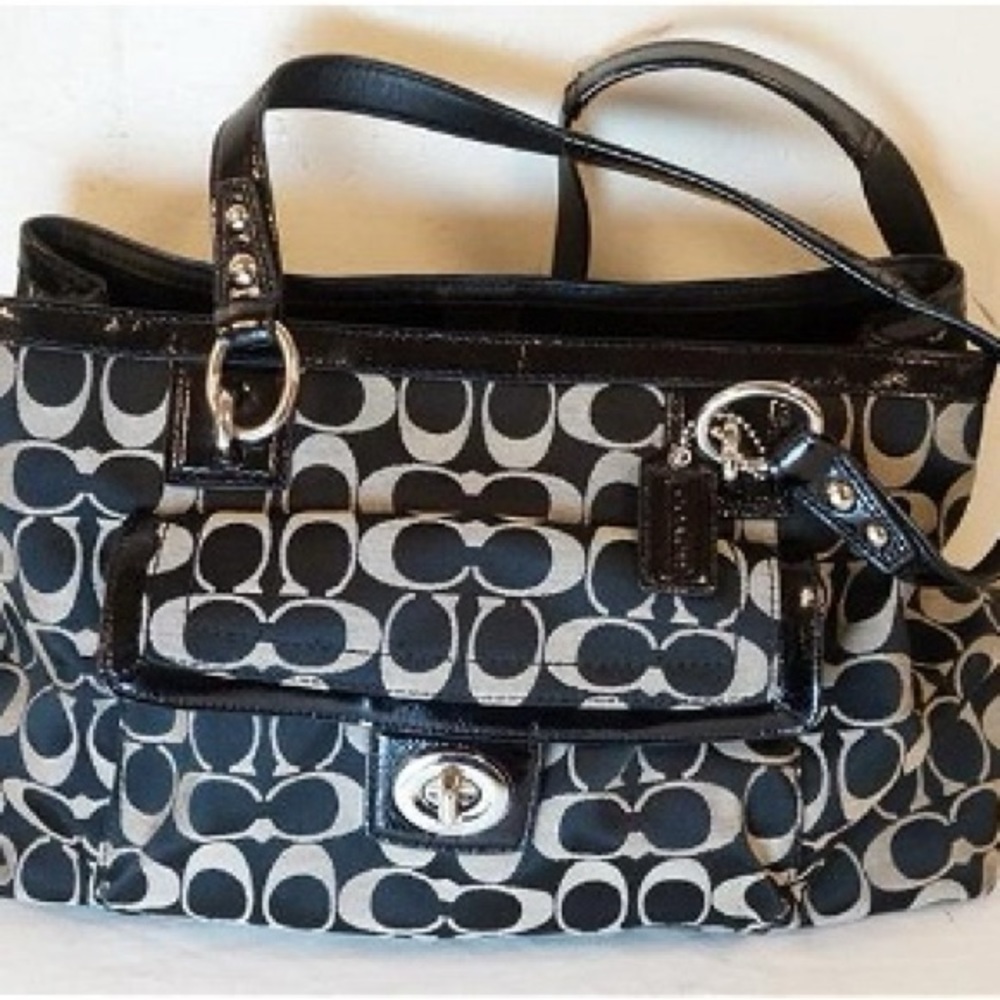 Authentic Coach Signature Canvas Leather Penelope Tote Shoulder Bag